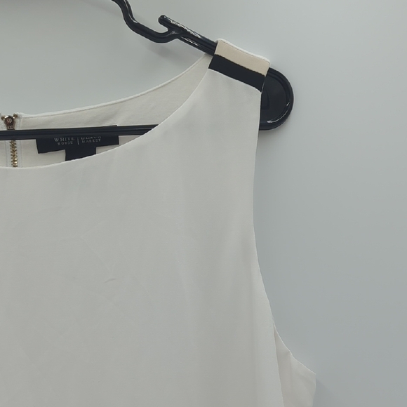 WHBM White Contrast Trim Sleeveless Blouse Large White Black Lined Zipper Casual - Picture 3 of 12